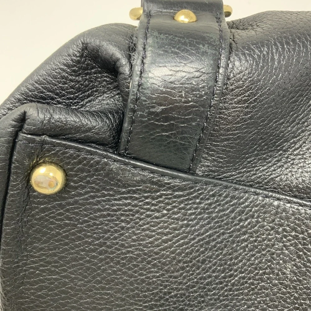 Michael Kors Satchel Black Pebbled Leather Gold Hardware Handbag Medium Boho